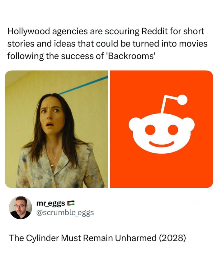 Hollywood agencies are scouring Reddit for short stories and ideas that could be turned into movies following the success of 'Backrooms'. mr_eggs @scrumble_eggs. The Cylinder Must Remain Unharmed (2028).