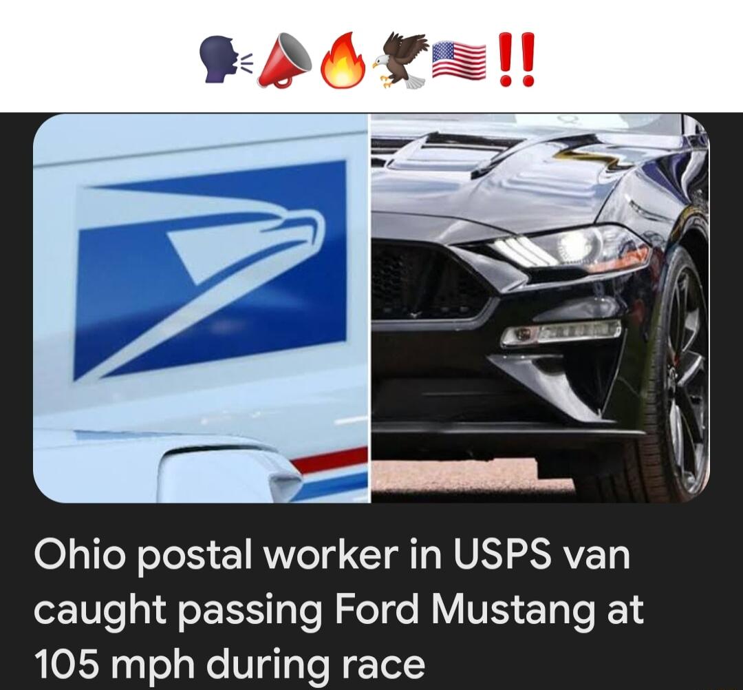 Ohio postal worker in USPS van caught passing Ford Mustang at 105 mph during race