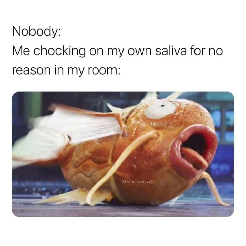Nobody Me chocking on my own saliva for no reason in my room