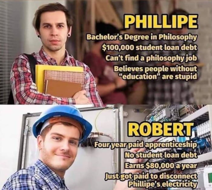 il YT PHILLIPE Bachelors Degree in Philosophy 100000 student loan debt Cant find a philosophy job LEETEEN ELT I CRL T education are stupid e ar g elecmmy SCLLTILIL