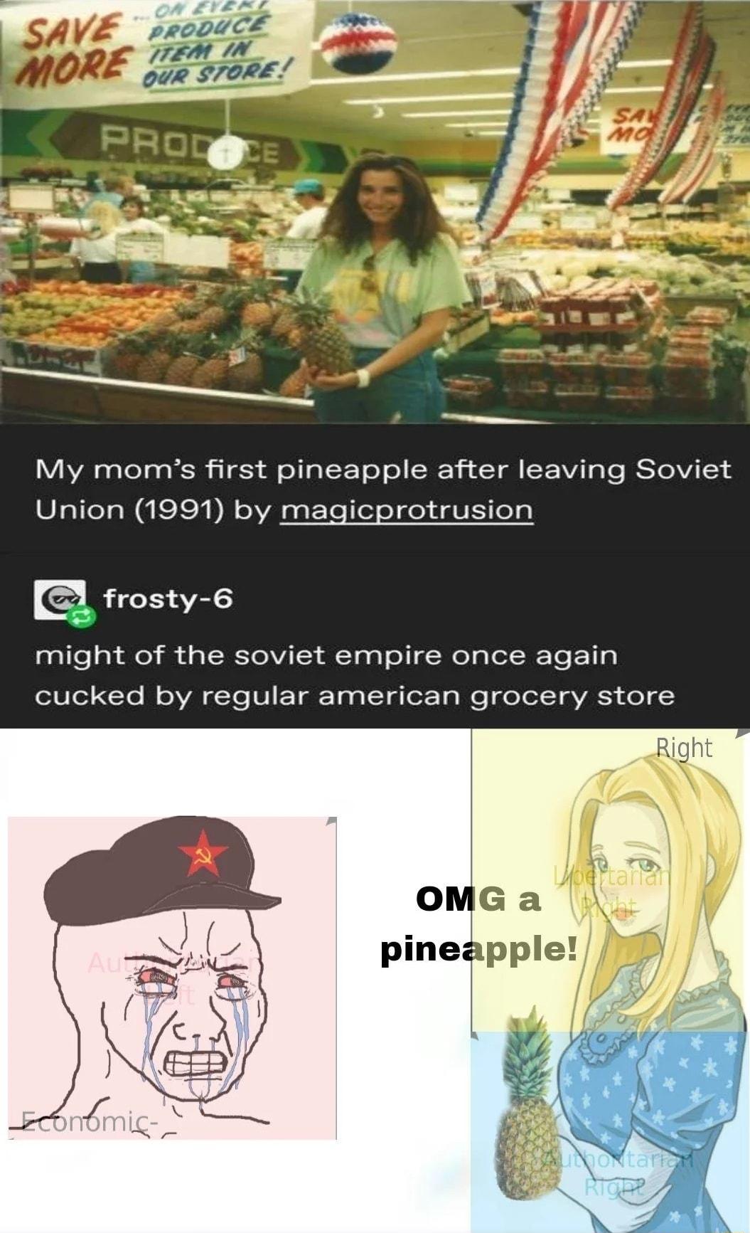 My moms first pineapple after leaving Soviet Union 1991 by magicprotrusion 1 frosty 6 might of the soviet empire once again cucked by regular american grocery store