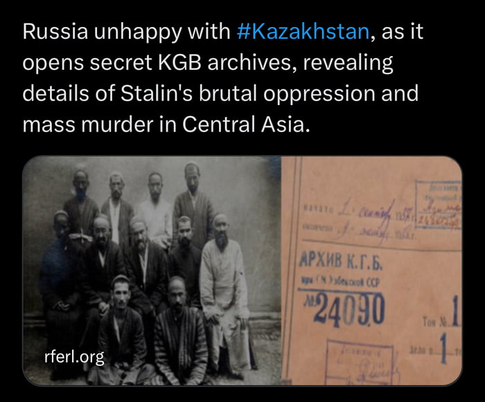 Russia unhappy with K nas it opens secret KGB archives revealing details of Stalins brutal oppression and mass murder in Central Asia