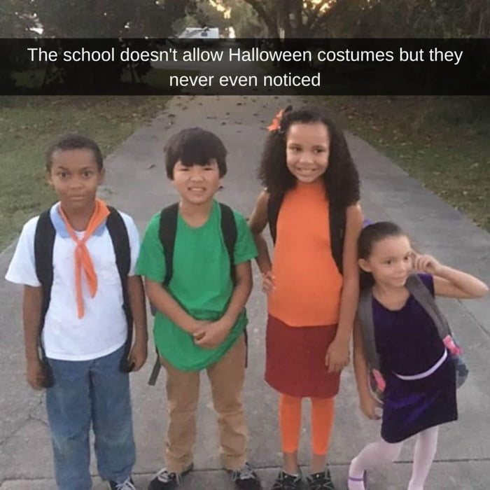 3 L dmamal The school doesnt allow Halloween costumes but they never even noticed