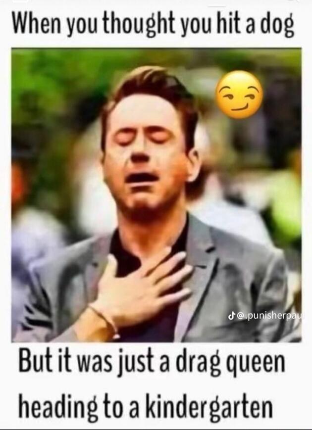 When you thought you hit a dog But it was just a drag queen heading to a kindergarten