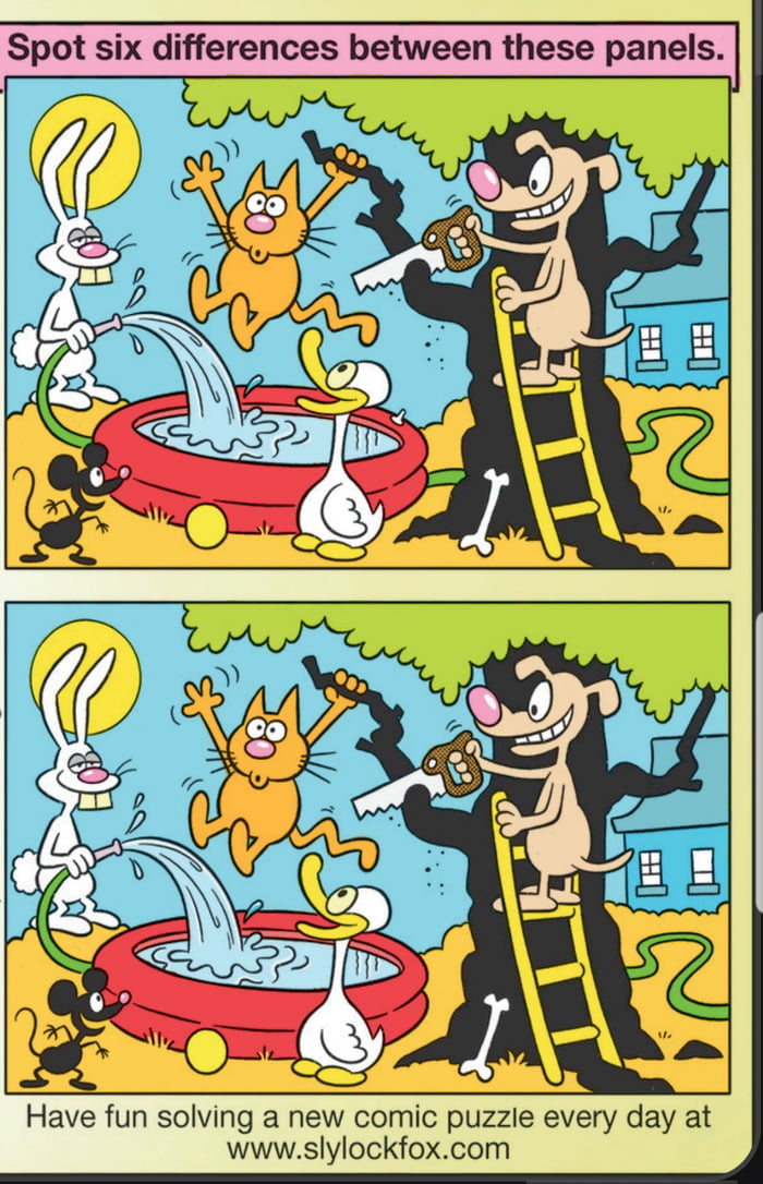 Spot six differences between these panels. Have fun solving a new comic puzzle every day at www.slylockfox.com