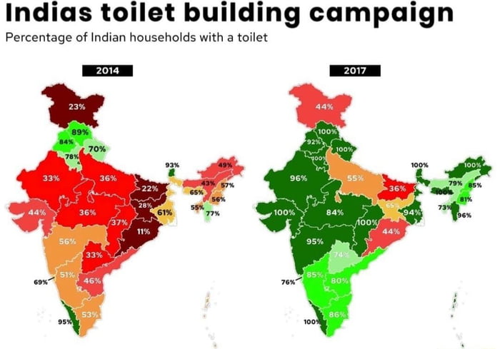 Indias toilet building campaign Percentage of Indian households with a toilet