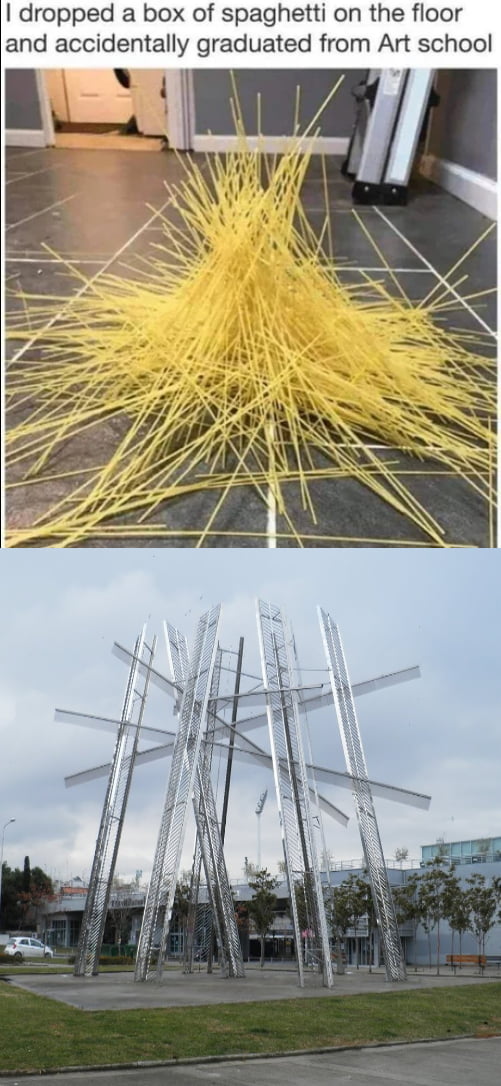 dropped a box of spaghetti on the floor and accidentally graduated from Art school 104