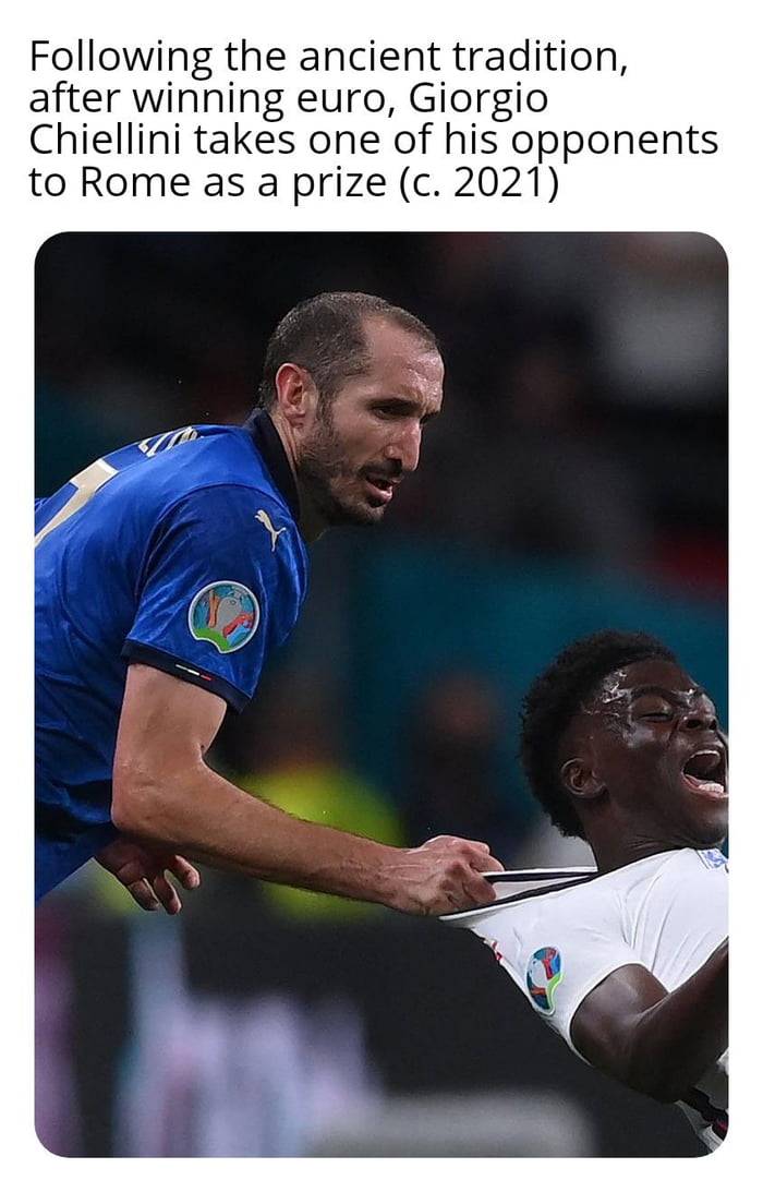 Following the ancient tradition after winning euro Giorgio Chiellini takes one of his opponents to Rome as a prize c 2021