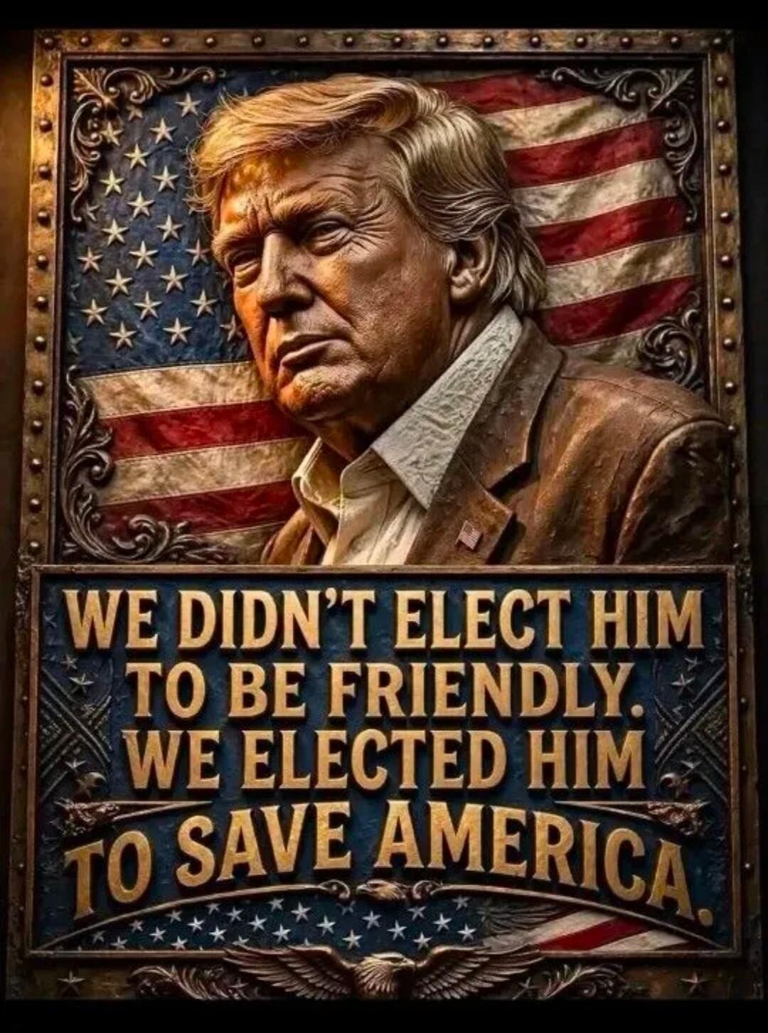 WE DIDN'T ELECT HIM TO BE FRIENDLY. WE ELECTED HIM TO SAVE AMERICA.