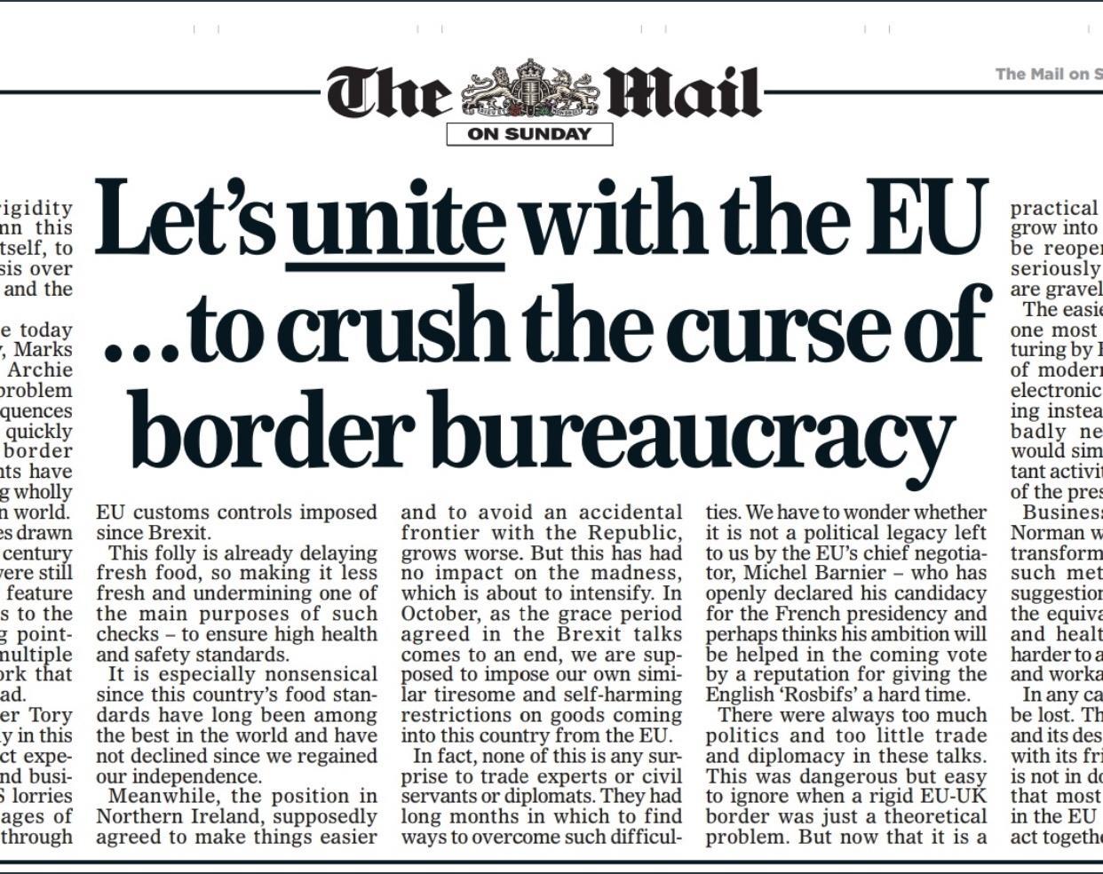 igidity nn this tself to sis over and the e today Marks Archie yroblem quences uickl IJlorde its have g wholly n world s drawn cen ere sti feature s to the 3 point nultiple rk that lorries ages of through MWail tsunite with the EU to crush the curse of border bureaucracy EU customs controls imposed since Brexit This folly is already delayi fresh fool S0 makllg it Sla fresh and undermining one of t