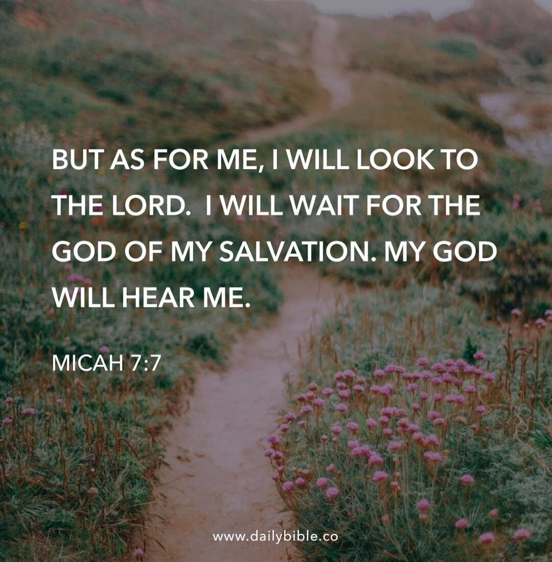 BUT AS FOR ME, I WILL LOOK TO THE LORD. I WILL WAIT FOR THE GOD OF MY SALVATION. MY GOD WILL HEAR ME. MICAH 7:7