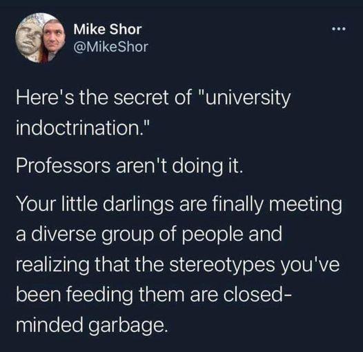 Mike Shor VIR TTg Heres the secret of university laleleleiiglar1ilelals QS Clahdelollple 1 Your little darlings are finally meeting Xt Nele oXe HoTolo K le realizing that the stereotypes youve been feeding them are closed minded garbage