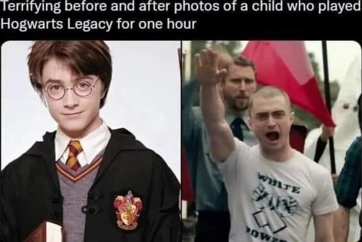 lerrifying before and after photos of a child who played Hogwarts Legacy for one hour