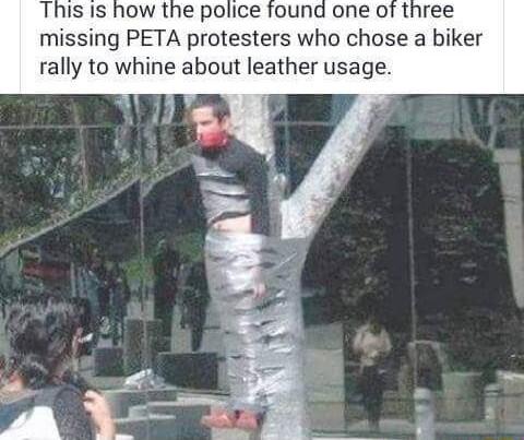This Is how the police found one of three missing PETA protesters who chose a biker rally to whine about leather usage