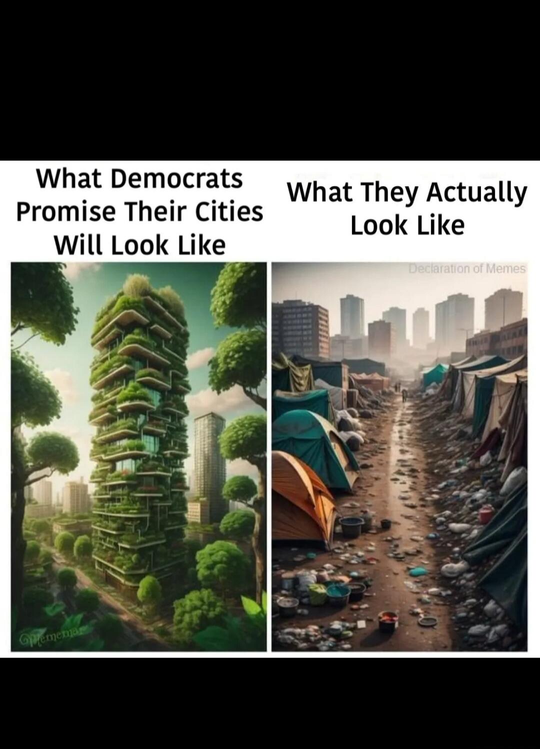 What Democrats Promise Their Cities Will Look Like
What They Actually Look Like