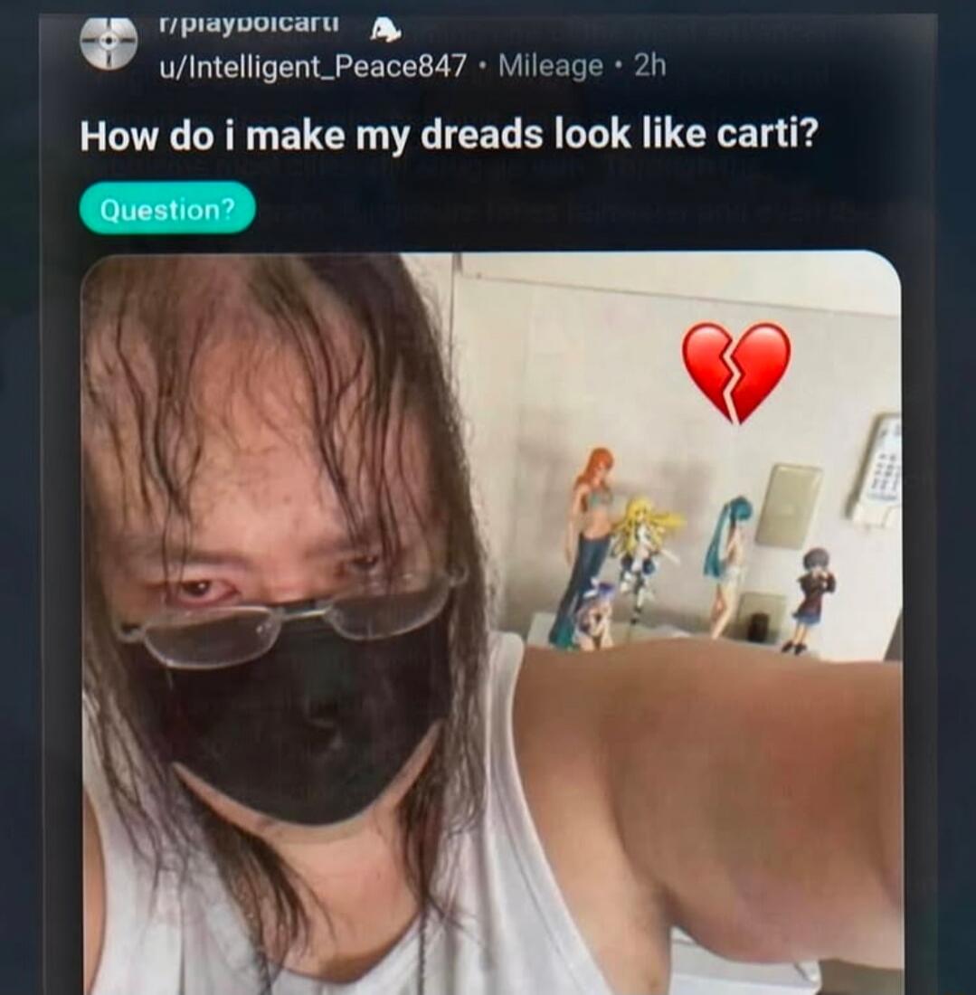 r/playboicarti u/Intelligent_Peace847 Mileage 2h How do i make my dreads look like carti? Question? 💔