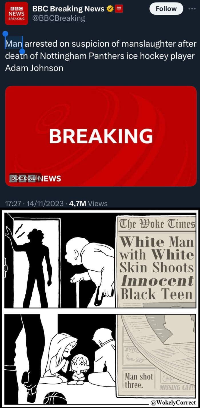 m 1Ted TEEINT P N R AR w BBCBreaking W ERENEH KT VR el lellel Kol N EI S E V1 CIgE 1 death of Nottingham Panthers ice hockey player Adam Johnson BREAKING BbEEGUKIEWS 727 14112023 47M View The Woke Times White Man with While Skin Shoots 7 1 Innocent b Black WokelyCorrect