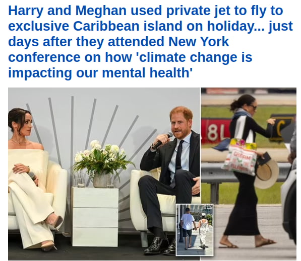 Harry and Meghan used private jet to fly to exclusive Caribbean island on holiday just days after they attended New York conference on how climate change is impacting our mental health