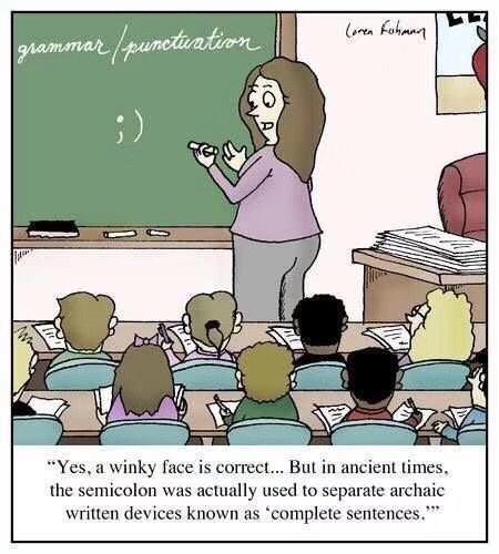 Yes a winky face is correct But in ancient times the semicolon was actually used to separate archaic written devices known as complete sentences