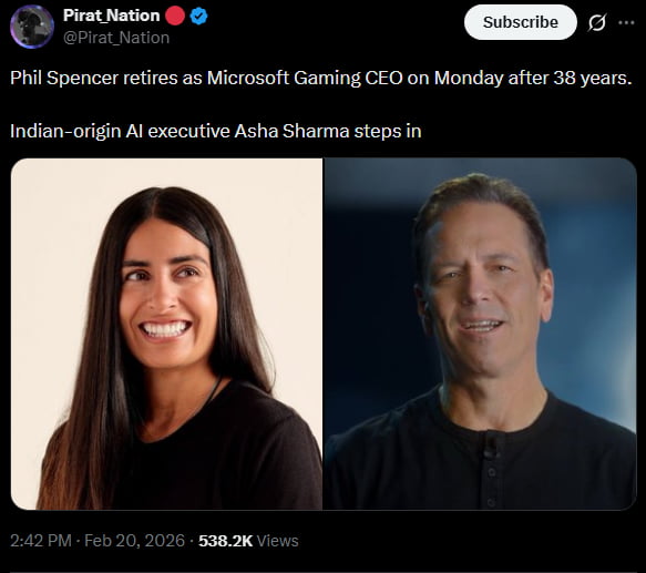 Phil Spencer retires as Microsoft Gaming CEO on Monday after 38 years. Indian-origin AI executive Asha Sharma steps in