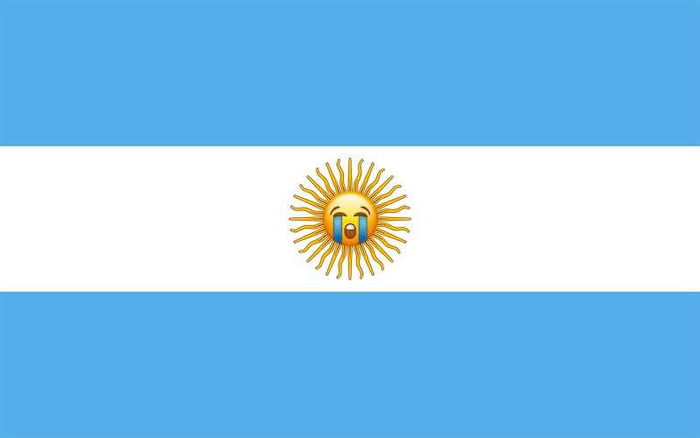 Argentinian flag with a crying sun emoji.