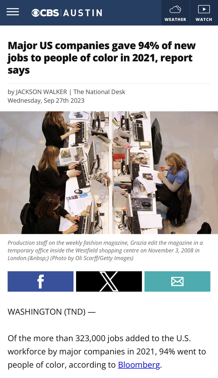 Ol TR Major US companies gave 94 of new jobs to people of color in 2021 report says by JACKSON WALKER The National Desk Wednesday Sep 27th 2023 WASHINGTON TND Of the more than 323000 jobs added to the US workforce by major companies in 2021 94 went to people of color according to Bloomberg