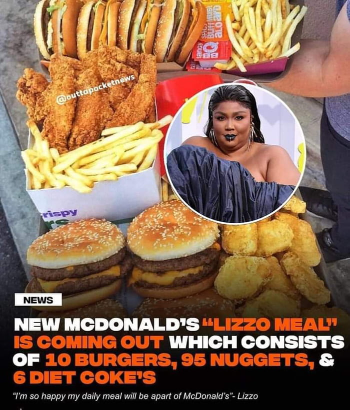 NEW MCDONALDS WHICH CONSISTS OF I 50 happy my daily meal wil be apart of McDonalds Lizzo