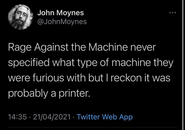 John Moynes x JohnMoynes RET WA A ia N FETelallalRalVTe specified what type of machine they WEICRVgleVERWi sl NI GN Il a NS elfeler1olVE Neltlal CT 1435 21042021 Twitter Web App