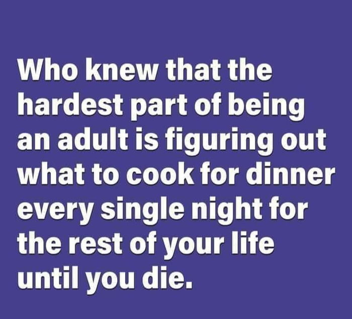 LD GETAGETRG T GETG S B ETg o f TN T an adult is figuring out what to cook for dinner every single night for the rest of your life until you die