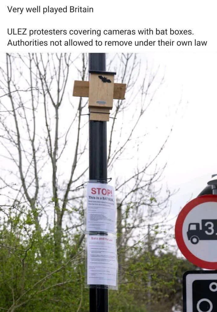 Very well played Britain ULEZ protesters covering cameras with bat boxes Authorities not allowed to remove under their own law
