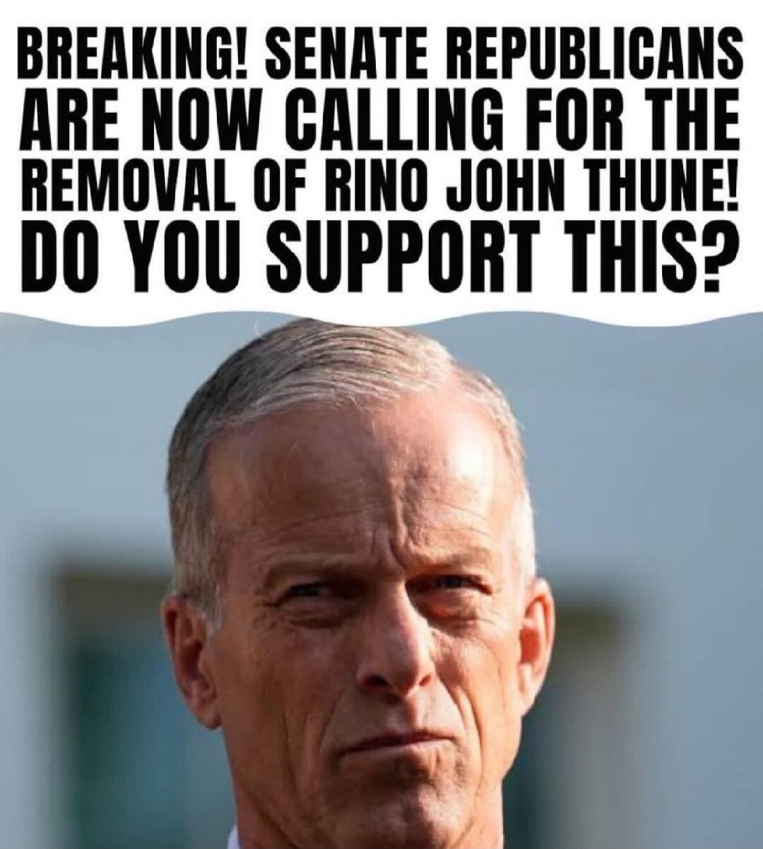 BREAKING! SENATE REPUBLICANS ARE NOW CALLING FOR THE REMOVAL OF RINO JOHN THUNE! DO YOU SUPPORT THIS?