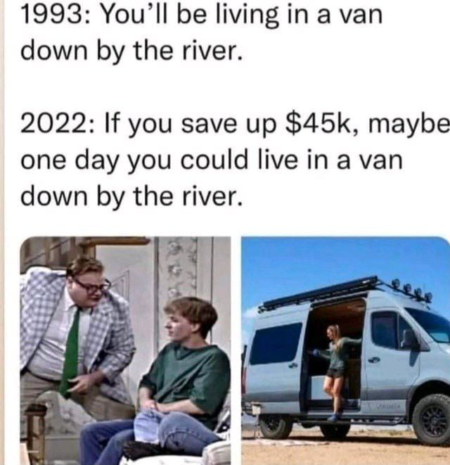 1993 Youll be living in a van down by the river 2022 If you save up 45k maybe one day you could live in a van down by the river