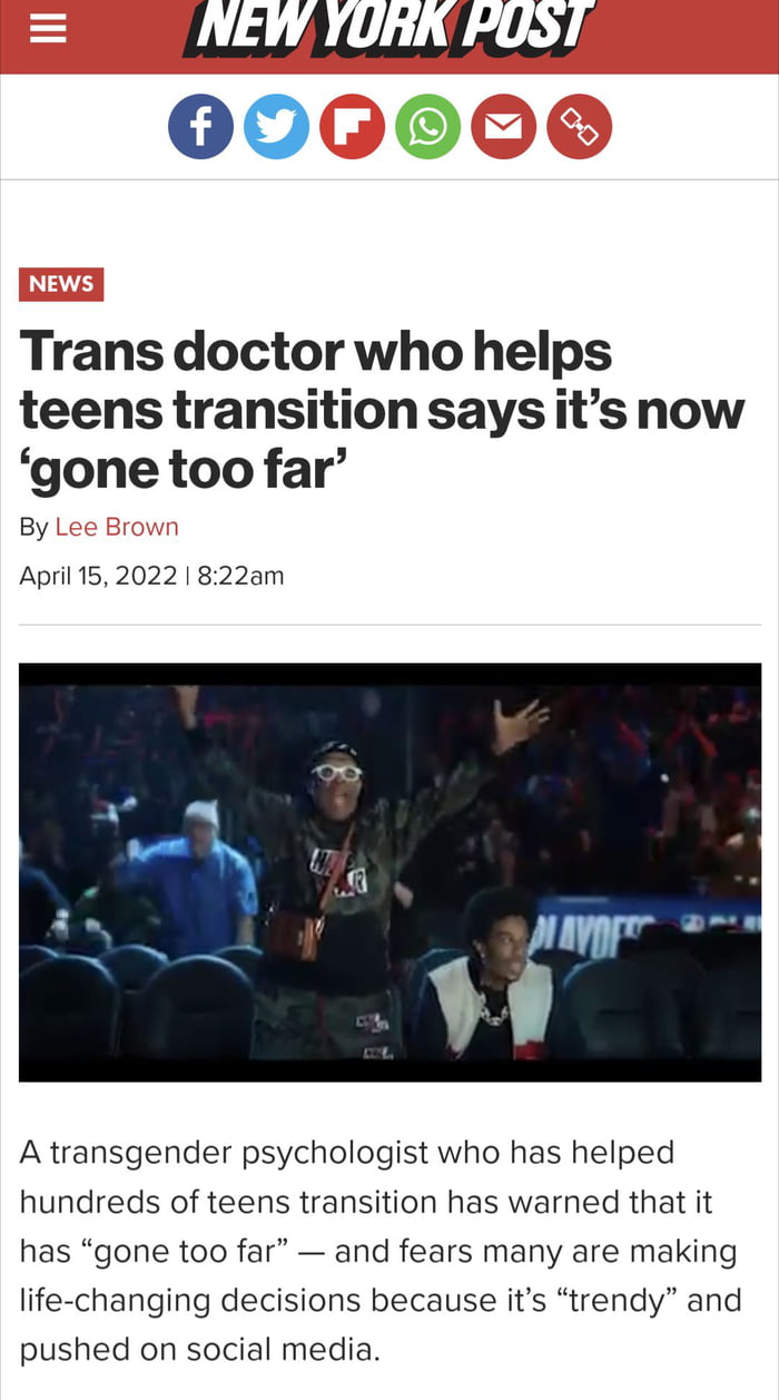 vy UL Y I 0060 Trans doctor who helps teens transition saysits now gone too far By April 152022 822am A transgender psychologist who has helped hundreds of teens transition has warned that it has gone too far and fears many are making life changing decisions because its trendy and pushed on social media
