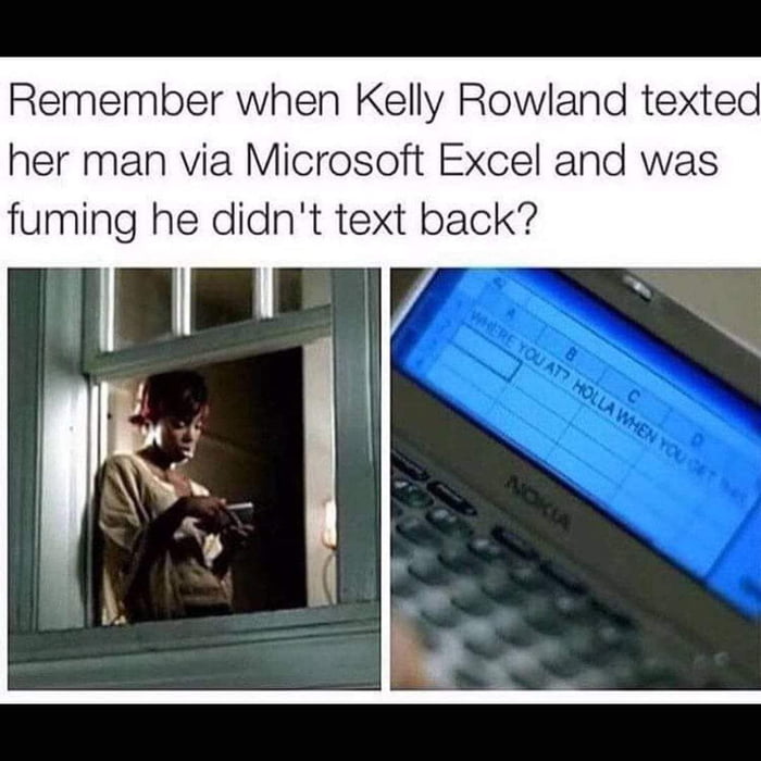 Remember when Kelly Rowland texted her man via Microsoft Excel and was fuming he didnt text back y
