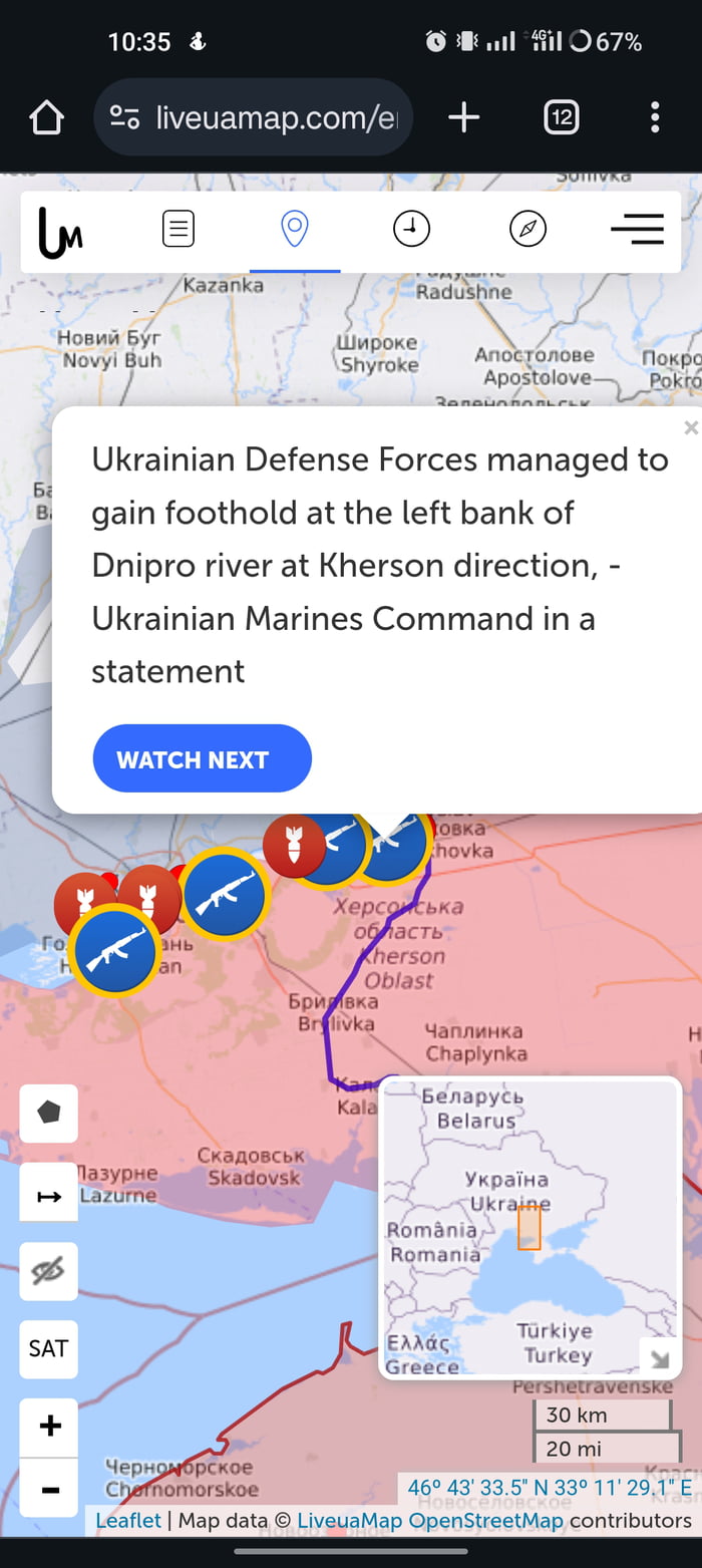 1035 il i1067 2 liveuamapcome W8 0 0 Kazanka Hoswit By Novyi Buh Ukrainian Defense Forces managed to 8 gain foothold at the left bank of Dnipro river at Kherson direction Ukrainian Marines Command in a statement Yanmmka H Chaplynka Benapycy K8 gelarus Cranoscx Skadovsk Yxpaina N b Turkly SAT urke Persnetravenske 30km 20 mi Leaflet Map data LiveuaMap OpenstreetMap contributors