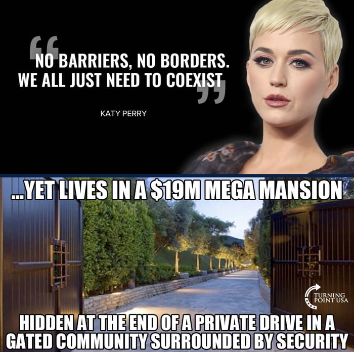 glBARRIERS NO BORDERS WE ALL JUST NEED TO BDES KATY PERRY AVET LIVES IN ASTONMEGAMANSION ENDIOFA