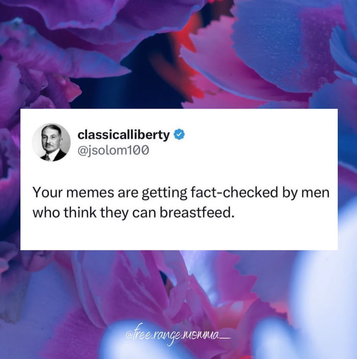 classicalliberty y isolom100 Your memes are getting fact checked by men who think they can breastfeed 4 w45 MEMMA