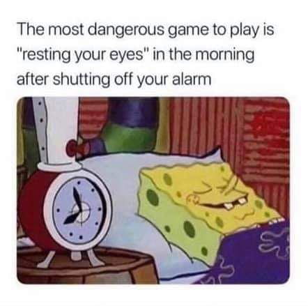 The most dangerous game to play is resting your eyes in the morning after shutting off your alarm