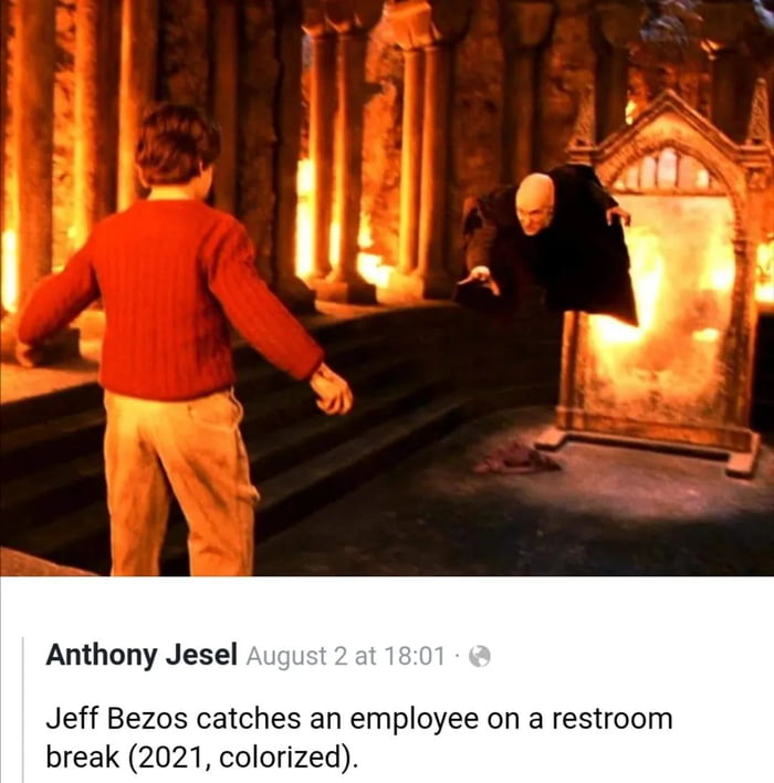 P Anthony Jesel Jeff Bezos catches an employee on a restroom break 2021 colorized