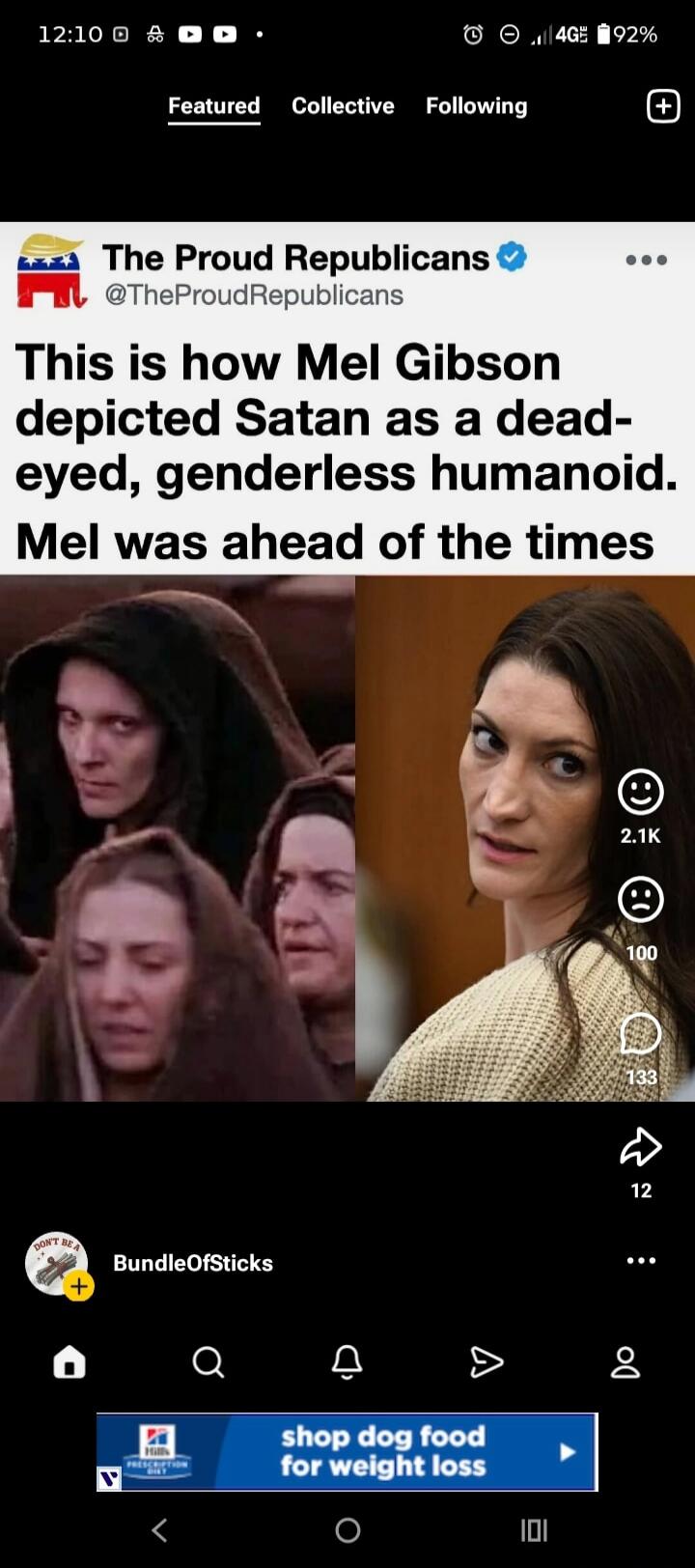 This is how Mel Gibson depicted Satan as a dead-eyed, genderless humanoid. Mel was ahead of the times.