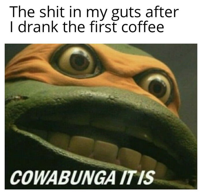 The shit in my guts after drank the first coffee COWABUNGA ITIS