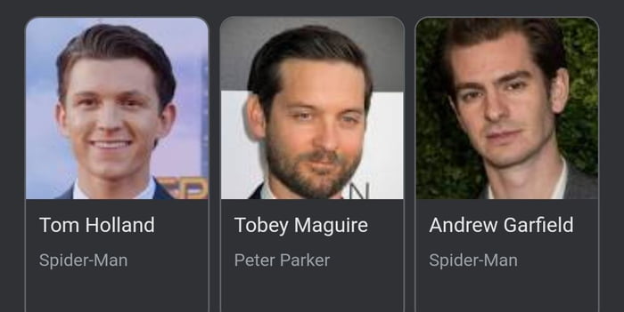 Tom Holland Spider Man Tobey Maguire FEERELCl i Andrew Garfield Bl R VED