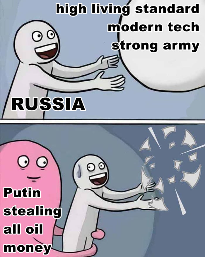 high Iiving standard nodern tech strong army RUSSIA Plltil Nei stealing all oil E N money