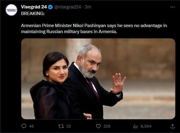 Visegrad 249 BREAKING Armenian Prime Minister Nikol Pashinyan says he sees no advantage in maintaining Russian miltary bases in Armenia