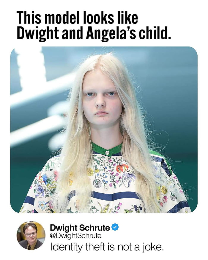 This model looks like Dwight and Angelas child Dwight Schrute 28 DwightSchrute Identity theft is not a joke