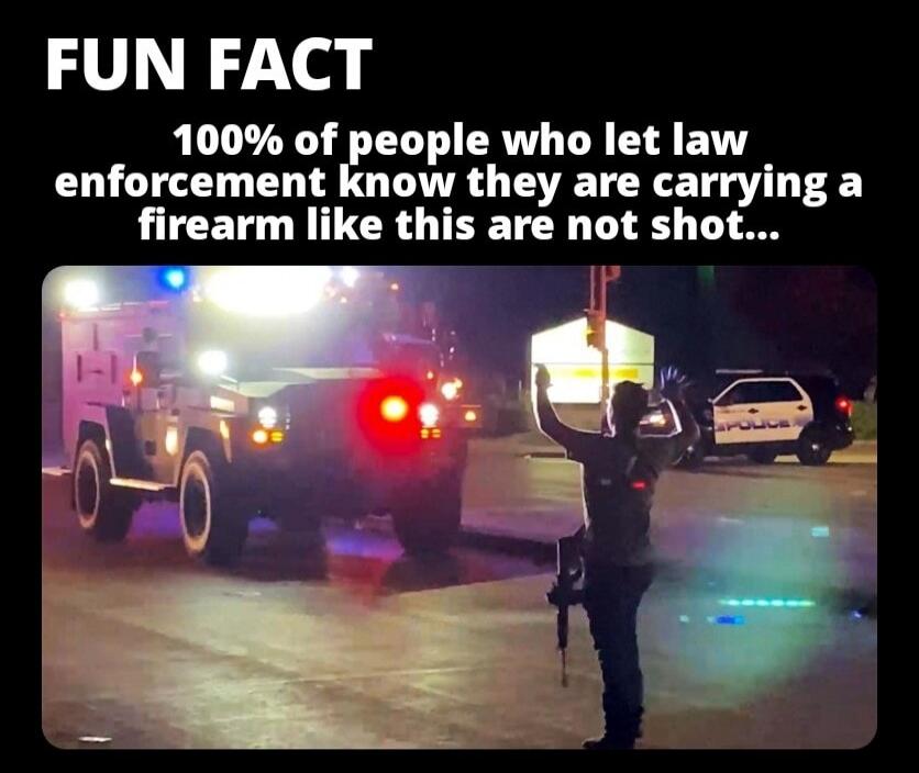 FUN FACT
100% of people who let law enforcement know they are carrying a firearm like this are not shot...
