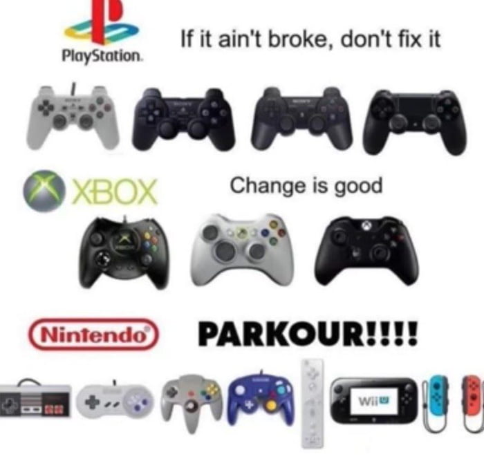 PleySon If it aint broke dont fix it XBOX Change is good R e PARKOUR R m U