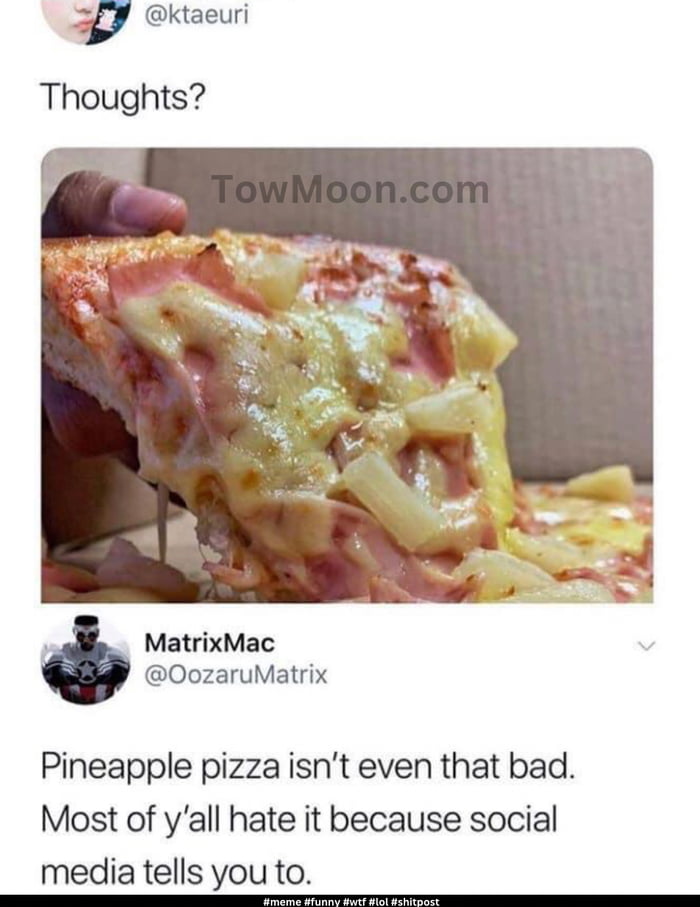 gy kasd Thoughts MatrixMac 0ozaruMatrix Pineapple pizza isnt even that bad Most of yall hate it because social media tells you to