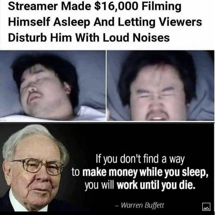 Streamer Made 16000 Filming Himself Asleep And Letting Viewers Disturb Him With Loud Noises A If you dont find a way to make money while you sleep you will work until you die Warren Buffett