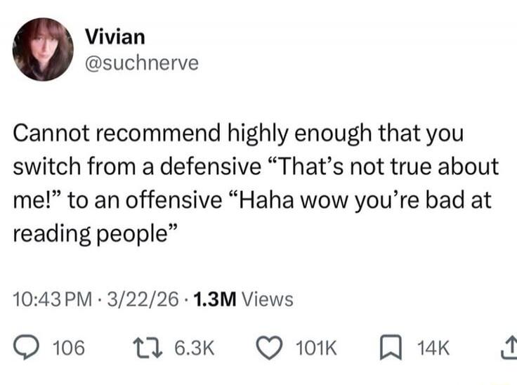 Vivian @suchnerve Cannot recommend highly enough that you switch from a defensive 